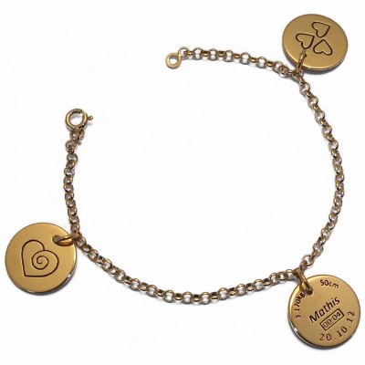 Bracelet Maman 2 breloques 1 m�daille personnalisable (plaqu� or jaune) par Milo