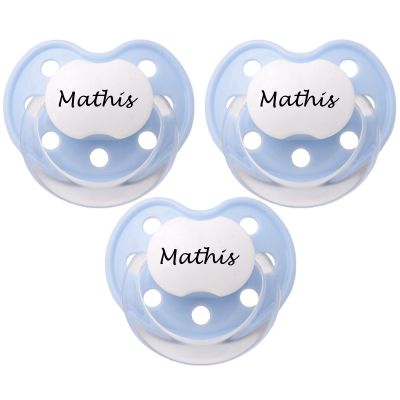 Lot de 3 sucettes personnalisables anatomiques deluxe bleu ciel en silicone (0-3 mois)