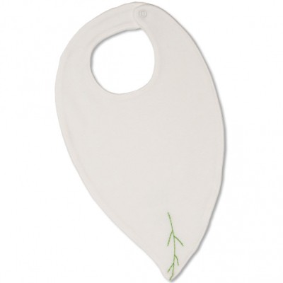 Grand bavoir feuille blanc écru maille interlock coton bio (33 x 20 cm)
