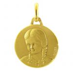 M�daille Petite Fille aux nattes (or jaune) - A.Augis