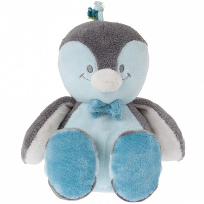 Peluche louis le pingouin gris et bleu (25 cm)