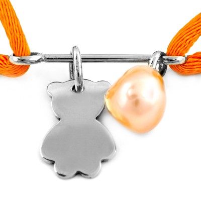 Bracelet cordon balan�oire nounours avec perle  (argent massif) par Loupidou