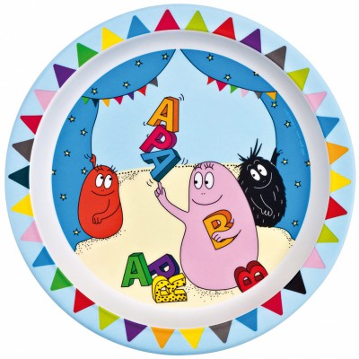 Assiette plate bleue alphabet barbapapa