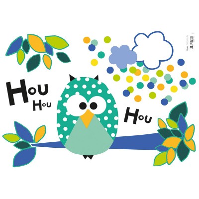 Stickers a3 hibou vert les hiboux by clémence g. (29,7 x 42 cm)