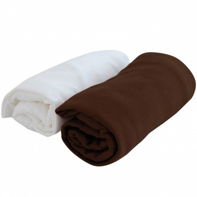 Lot de 2 draps housse jersey blanc et chocolat (70 x 140 cm)