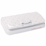 Housse pour lingettes de voyage �co-cuir verni blanc � pois rose - Pasito a pasito