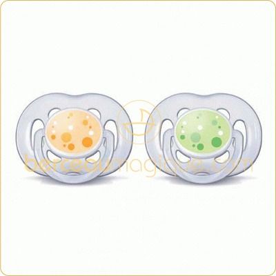 Lot de 2 sucettes a�r�es tendance 6-18 mois (jaune et verte) par Philips AVENT