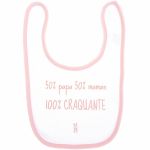 Bavoir 100% craquante blanc et rose   - BB & Co