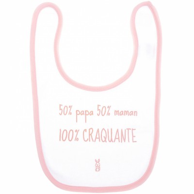 Bavoir 100% craquante blanc et rose   par BB & Co