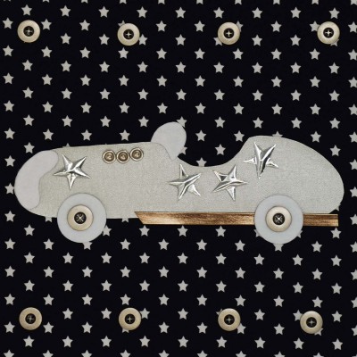 Tableau silver star voiture de course beige avec étoiles (30 x 30 cm)