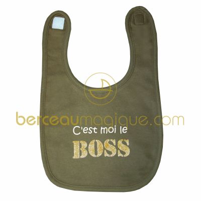 Bavoir C'est moi le boss kaki par BB & Co