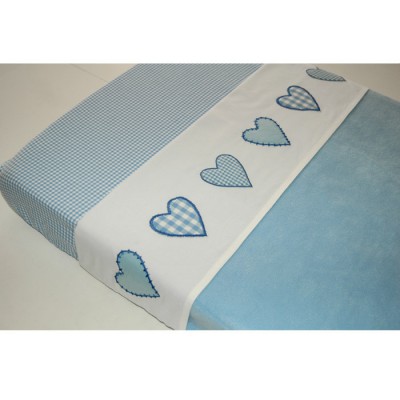 Drap de lit coeur patchwork bleu (100 x 80 cm)