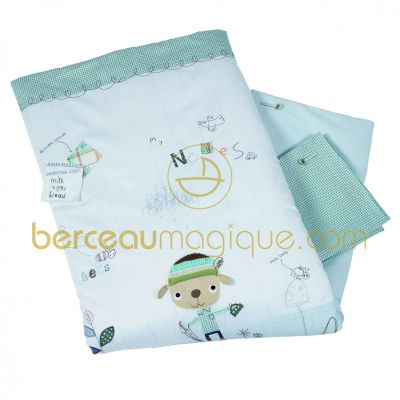 Couverture molletonn�e et taie d'oreiller Scrapbook bleu (110 x 130 cm) par Mamas and Papas