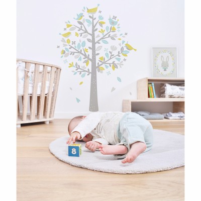 Sticker l'arbre aux moineaux verts et bleus sweet bunnies by flora waycott