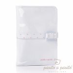 Prot�ge carnet de sant� �co-cuir verni blanc � pois rose - Pasito a pasito