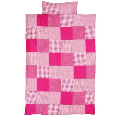 Housse de couette et taie d'oreiller patchwork fuchsia (100 x 135 cm)