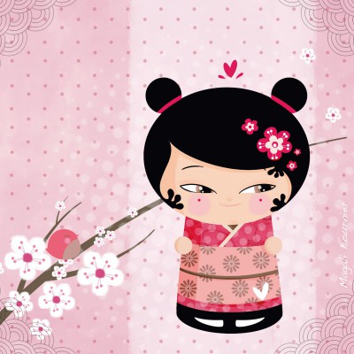 Tableau kokeshi rose by magali fournier (30 x 30 cm)