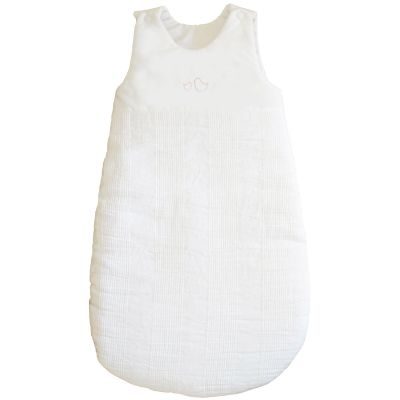 Gigoteuse chaude lin lavé blanche oiseaux rose poudré (70 cm)