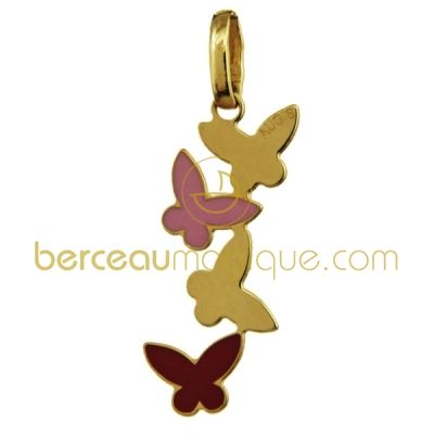 Pendentif fille Papillons laqu� couleurs (or jaune) par A.Augis