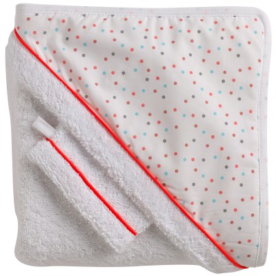 Cape de bain + gant dots (100 x 100 cm)