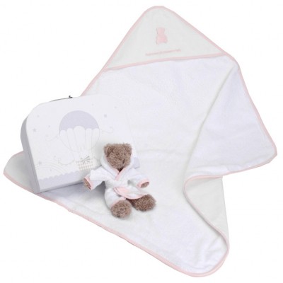 Coffret cadeau cape de bain et peluche rose (70 x 80 cm)