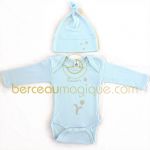 Ensemble bonnet + body bleu � manches longues personnalisable - Les Griottes