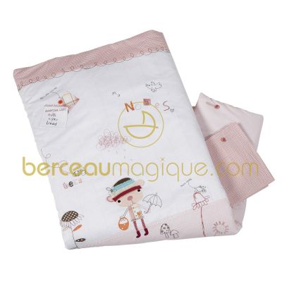 Couverture molletonn�e (130 x 110 cm) et taie d'oreiller Scrapbook rose par Mamas and Papas