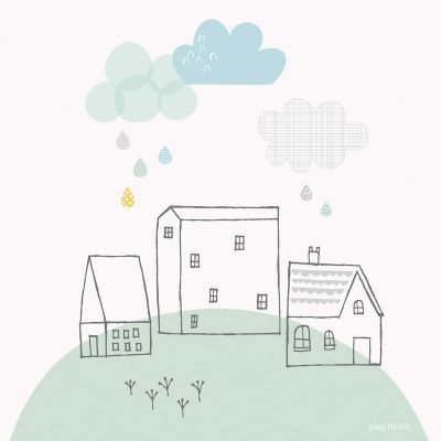 Tableau my green village smile, it's raining by carly gledhill (40 x 40 cm)