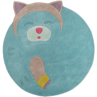 Tapis en laine rond turquoise chat les pachats (125 x 110 cm)