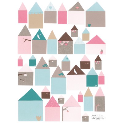 Stickers a3 las casitas by flor de papel (29,7 x 42 cm)