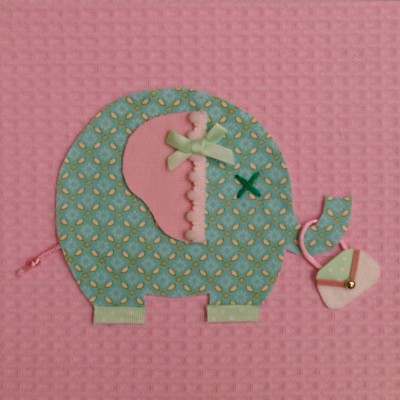 Tableau pretty pastels eléphant rose et vert (20 x 20 cm)