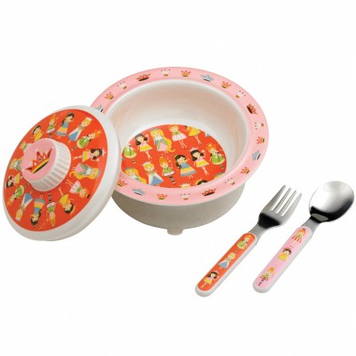 Coffret repas princesse orange (bol avec couvercle + couverts)