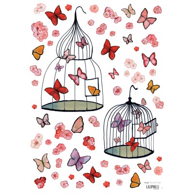 Stickers a3 cages et papillons by manuela magni (29,7 x 42 cm)