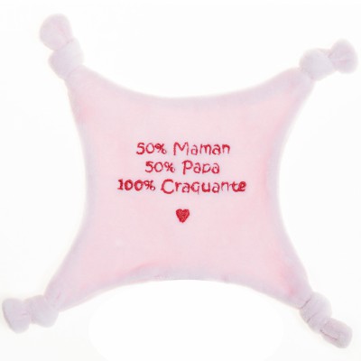 Doudou plat velours brod� 100% craquante rose   par  BB & Co
