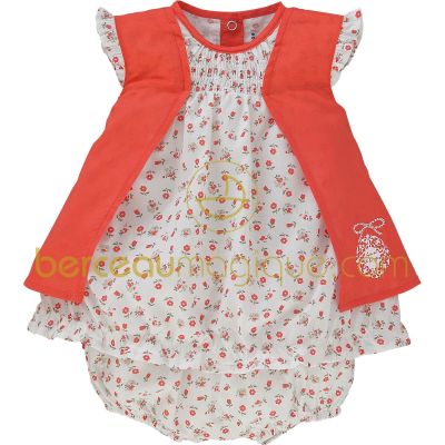 Ensemble robe et bloomer Corail, rouge & co (1 mois au 12 mois) par Sucre d'orge