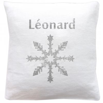 Coussin carré blanc en lin personnalisable (45 x 45 cm)