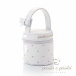 Housse de sucette �co-cuir verni blanc � pois beige - Pasito a pasito