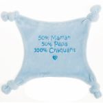 Doudou plat velours brod� 100% craquant bleu - BB & Co