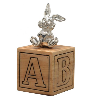Bo�te � dents de lait Lapin (m�tal argent� et bois) par Orf�vrerie de Cr�vigny 