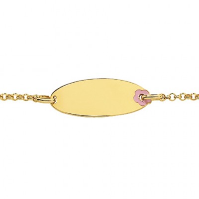 Gourmette b�b� plaque ovale et marguerite laqu�e (or jaune) par Berceau magique bijoux