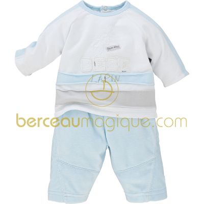 Ensemble T-shirt et pantalon velours Aquarelle bleue (naissance au 6 mois) par Sucre d'orge