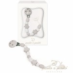 Attache sucette en bois �toiles blanches et grises - Pasito a pasito