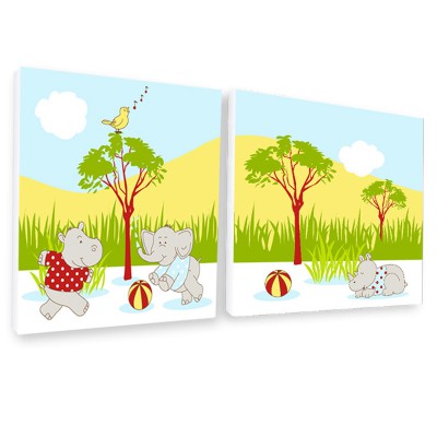 Tableau duo garçon la savane (20 x 20 cm)