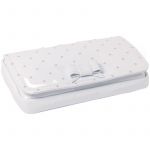Housse pour lingettes de voyage �co-cuir verni blanc � pois beige - Pasito a pasito