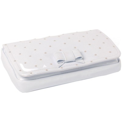 Housse pour lingettes de voyage �co-cuir verni blanc � pois beige par Pasito a pasito