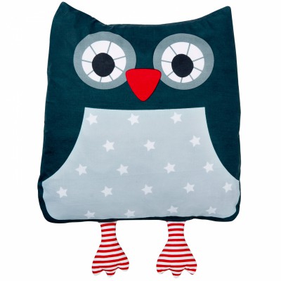 Coussin marta la chouette bleue en coton bio (40 x 40 cm)