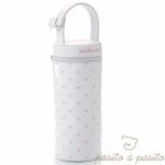 Housse de biberon �co-cuir verni blanc � pois roses - Pasito a pasito