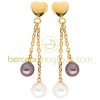 Boucles d'oreilles c�ur pendantes et perles (or jaune 750�) 
