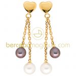 Boucles d'oreilles c�ur pendantes et perles (or jaune 750�)  - Berceau magique bijoux