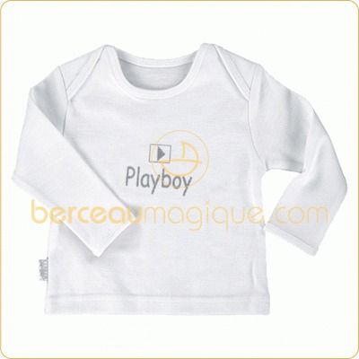 Tee-shirt blanc manches longues Playboy (3-6 mois) par BAMBAM